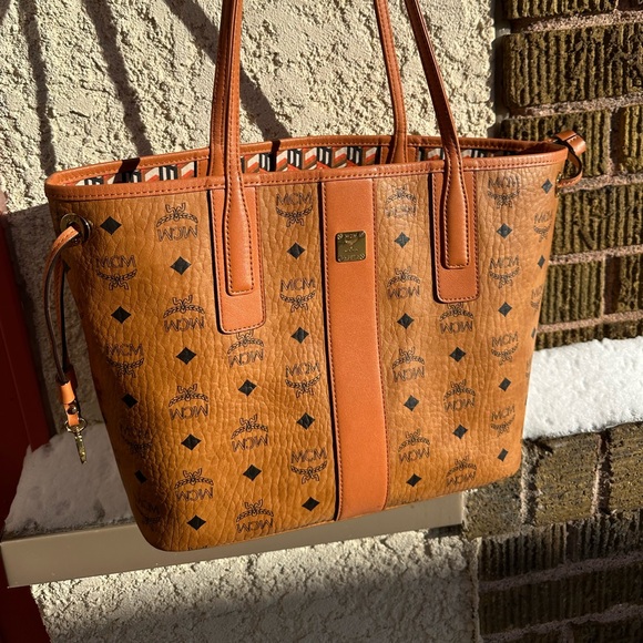 MCM Cognac Visetos Tote Bag with Reversible Geometric interior. Gently used! - Picture 2 of 16